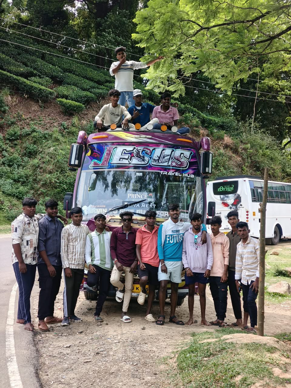 Travel group outing with the bus in the hills